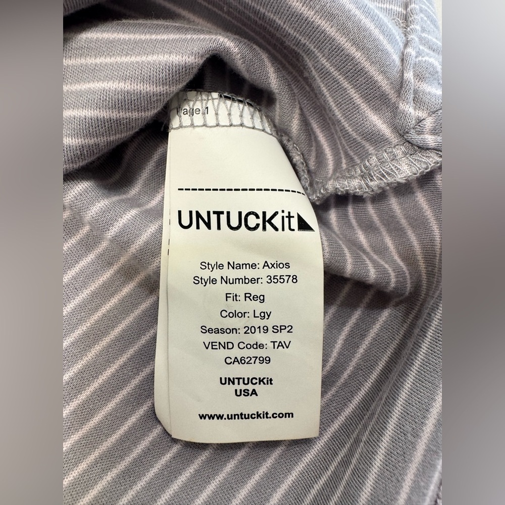 UNTUCKit Men’s Axios Gray & White Striped 100% Cotton Polo Size XLG Comfort - Picture 4 of 7